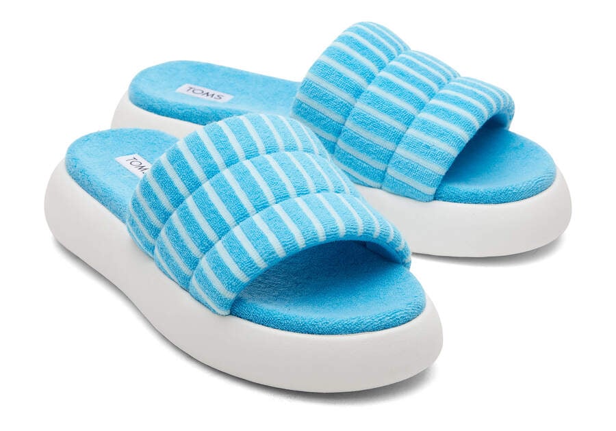 Aquamarine Striped Terry Toms Mallow Slide Terry Australia Sale | AU297-122