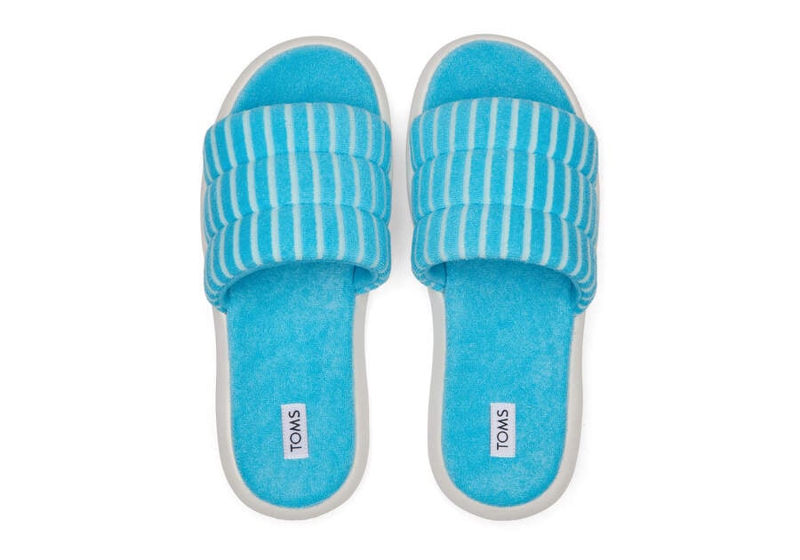 Aquamarine Striped Terry Toms Mallow Slide Terry Australia Sale | AU297-122