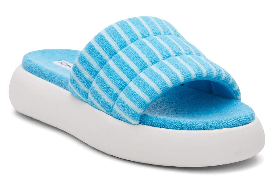 Aquamarine Striped Terry Toms Mallow Slide Terry Australia Sale | AU297-122