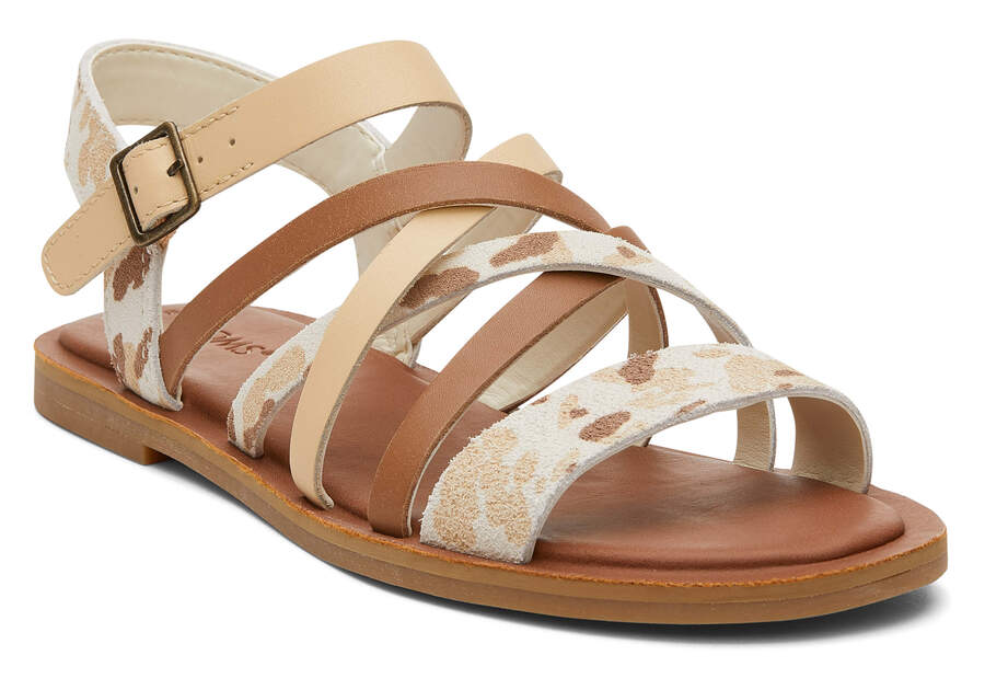 Beige Abstract Cow Toms Sephina Sandal Australia Sale | AU999-152