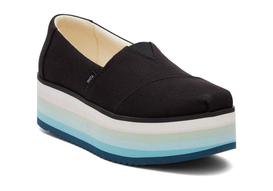 Black Canvas Toms Alpargata Platform Espadrille Platform Shoes Australia Sale | AU553-417