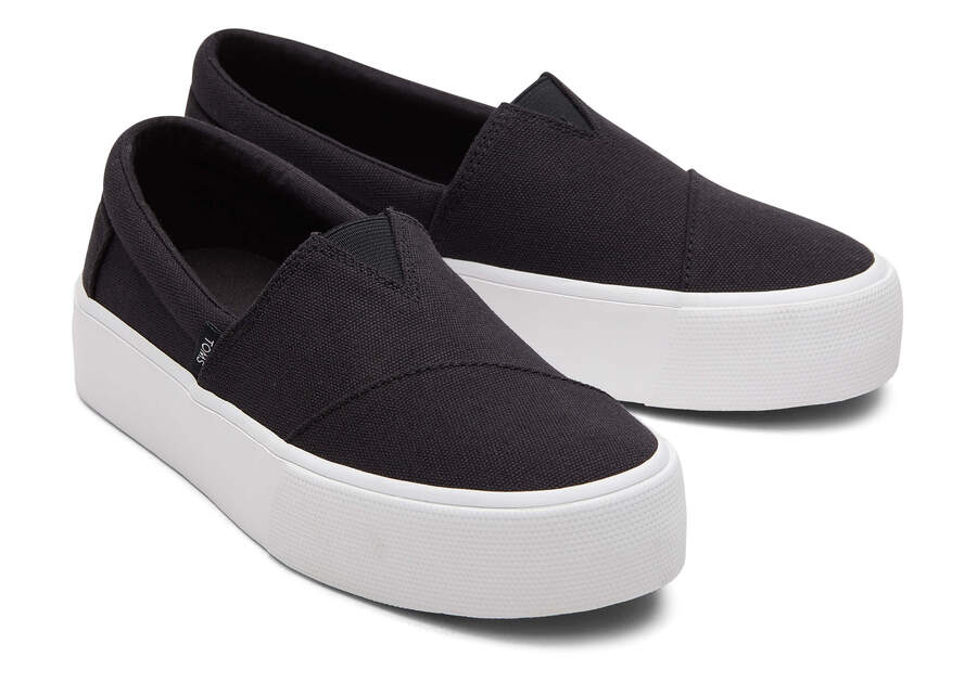 Black Canvas Toms Fenix Platform Australia Sale | AU104-434