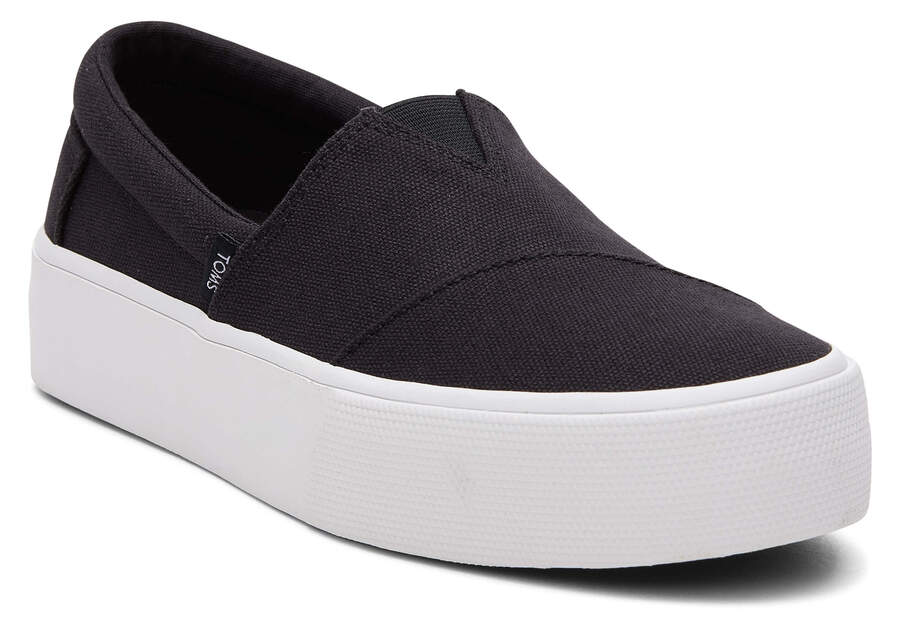 Black Canvas Toms Fenix Platform Australia Sale | AU104-434