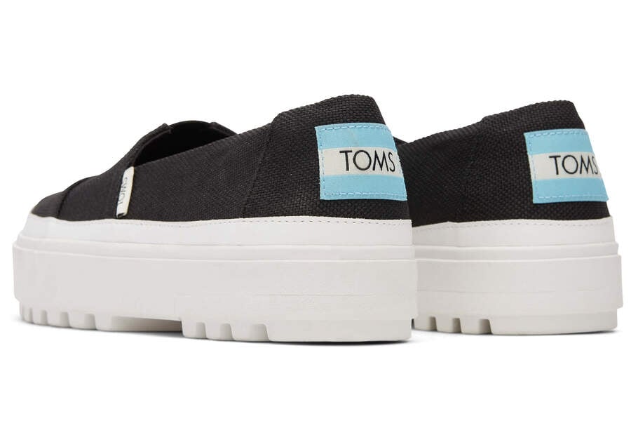 Black Canvas Toms Lug Platform Slip On Australia Sale | AU672-233