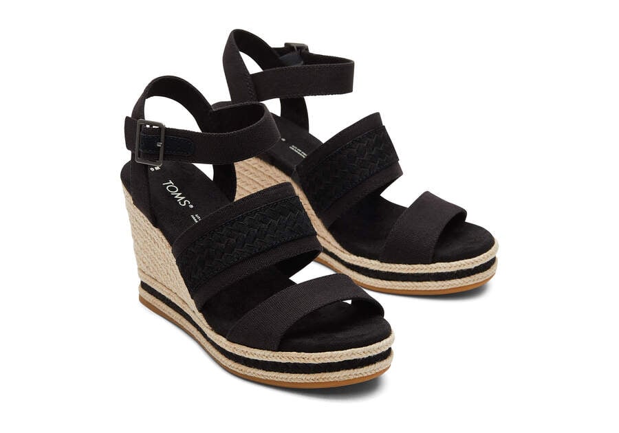 Black Canvas Toms Madelyn Wedge Sandal Sandals Australia Sale | AU944-768