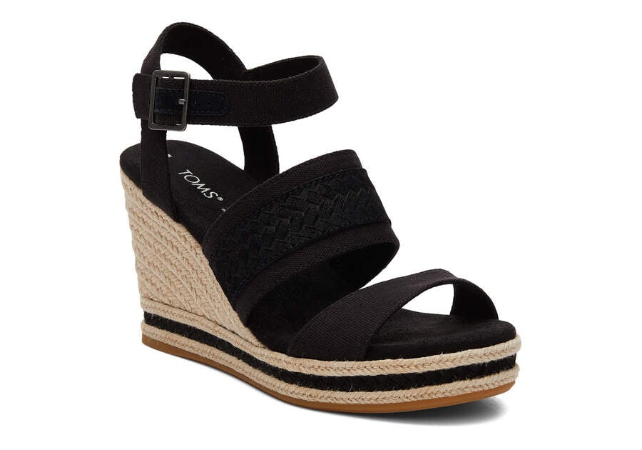 Black Canvas Toms Madelyn Wedge Sandal Sandals Australia Sale | AU944-768