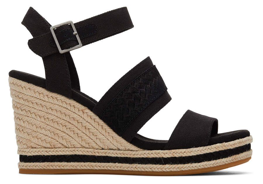 Black Canvas Toms Madelyn Wedge Sandal Sandals Australia Sale | AU944-768