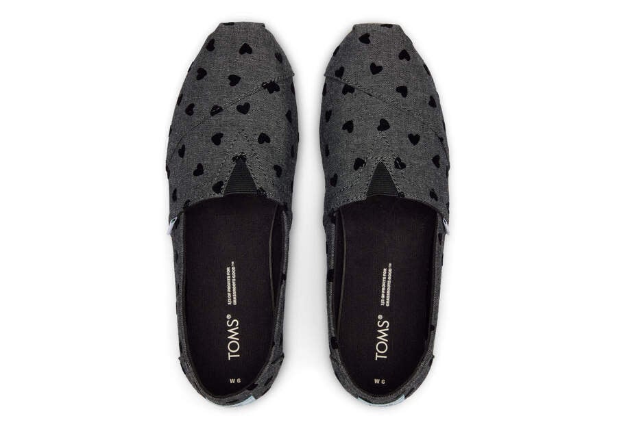 Black Hearts Toms Alpargata Embroidered Hearts Australia Sale | AU430-465