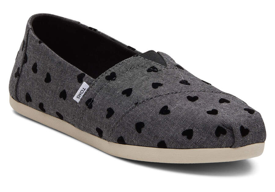 Black Hearts Toms Alpargata Embroidered Hearts Australia Sale | AU430-465