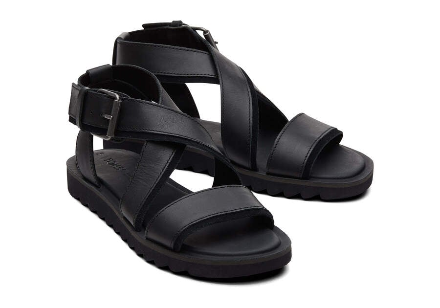 Black Leather Suede Toms Sidney Tread Sandal Australia Sale | AU139-308