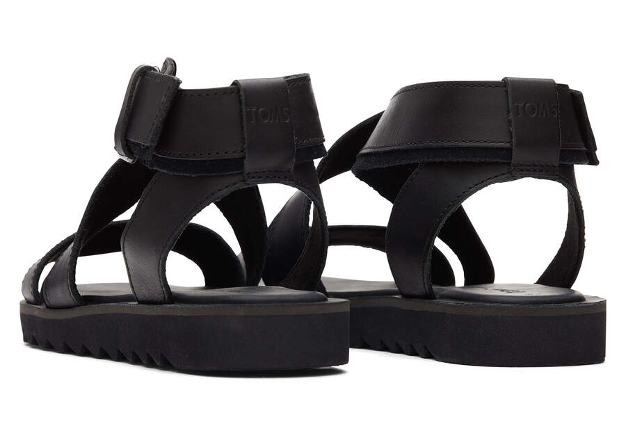 Black Leather Suede Toms Sidney Tread Sandal Australia Sale | AU139-308