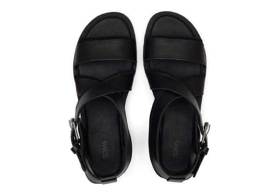 Black Leather Suede Toms Sidney Tread Sandal Australia Sale | AU139-308