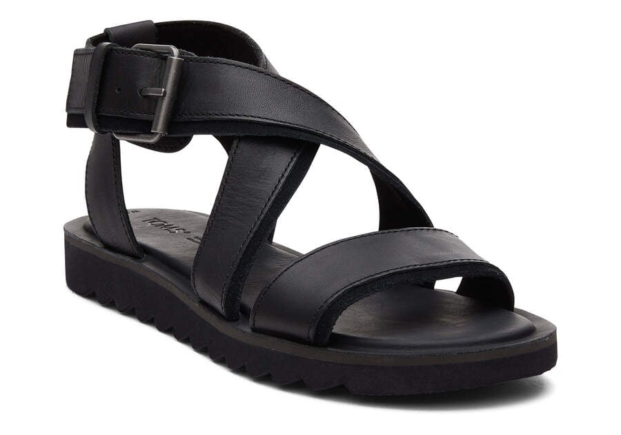 Black Leather Suede Toms Sidney Tread Sandal Australia Sale | AU139-308