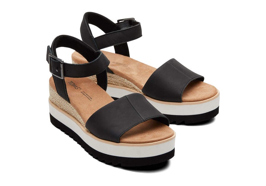 Black Leather Toms Diana Leather Wedge Sandal Sandals Australia Sale | AU047-997