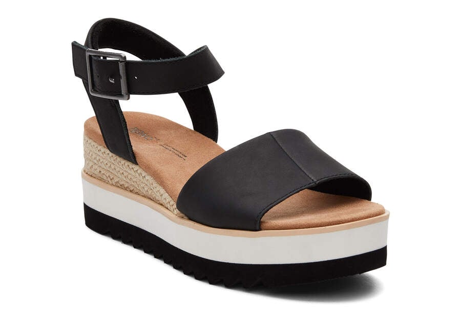 Black Leather Toms Diana Leather Wedge Sandal Sandals Australia Sale | AU047-997