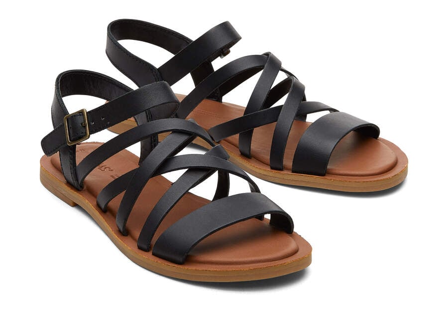 Black Leather Toms Sephina Sandal Australia Sale | AU734-960