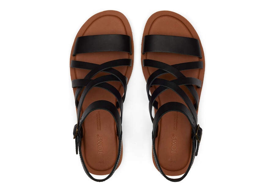 Black Leather Toms Sephina Sandal Australia Sale | AU734-960