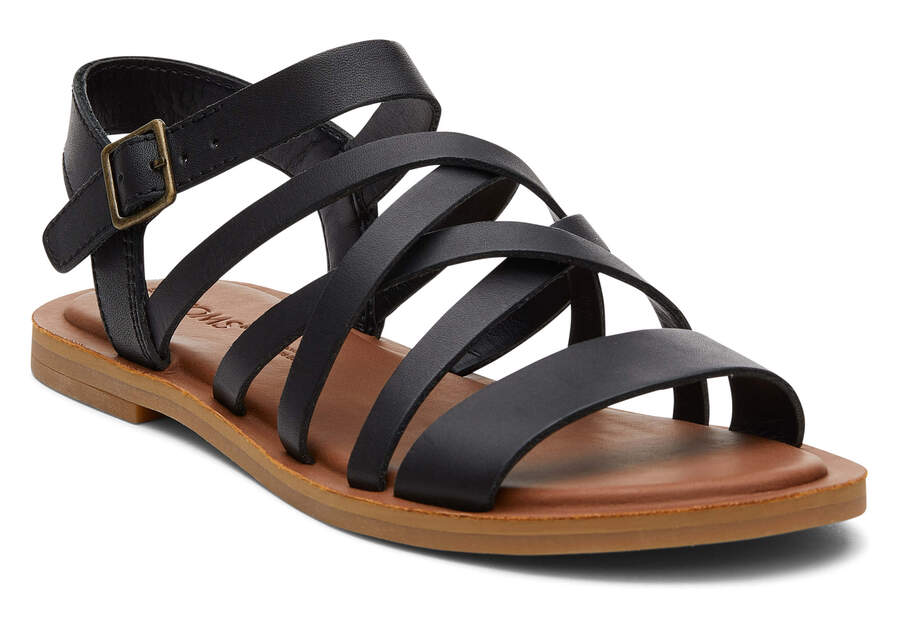 Black Leather Toms Sephina Sandal Australia Sale | AU734-960