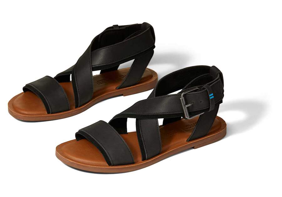 Black Leather Toms Sidney Sandal Australia Sale | AU847-346