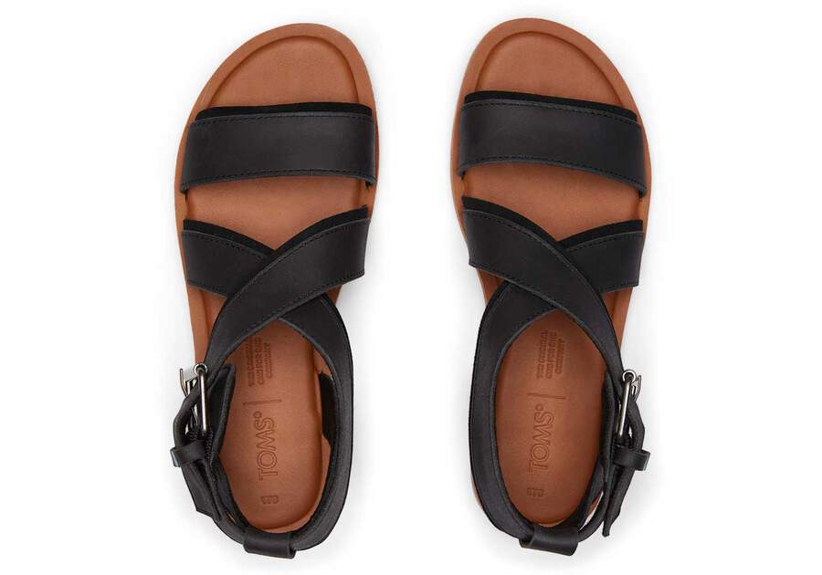 Black Leather Toms Sidney Sandal Australia Sale | AU847-346