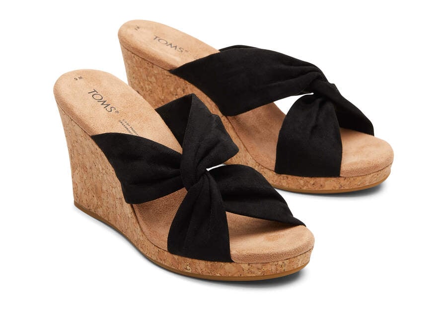 Black Microfiber Toms Serena Wedge Sandal Sandals Australia Sale | AU618-311