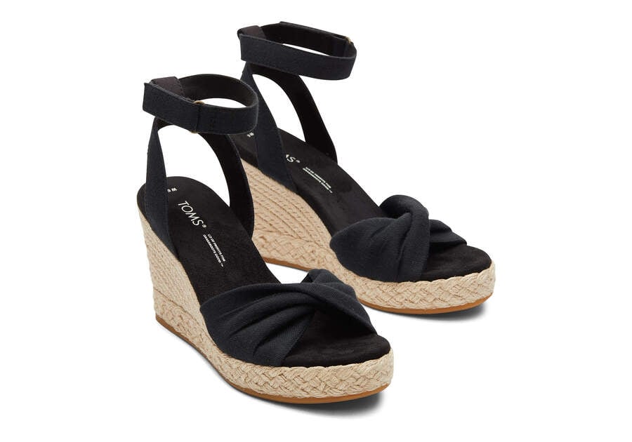 Black Slubby Woven Toms Marisela Wedge Sandal Sandals Australia Sale | AU836-124