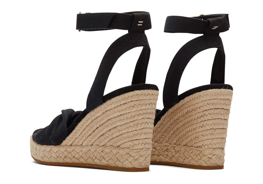 Black Slubby Woven Toms Marisela Wedge Sandal Sandals Australia Sale | AU836-124