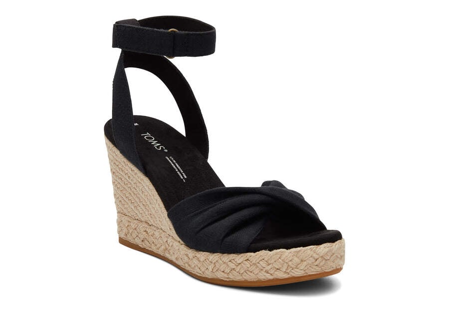 Black Slubby Woven Toms Marisela Wedge Sandal Sandals Australia Sale | AU836-124