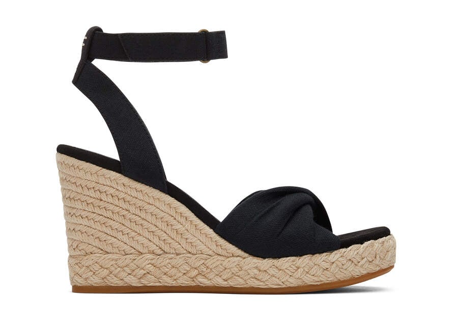 Black Slubby Woven Toms Marisela Wedge Sandal Sandals Australia Sale | AU836-124