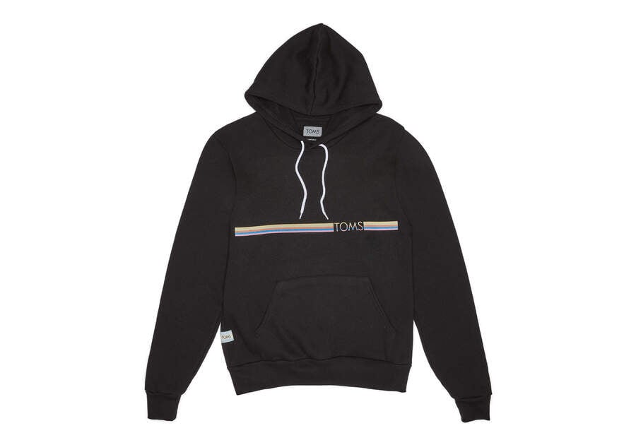 Black Toms Striped Logo Fleece Hoodie Hoodie Australia Sale | AU619-511