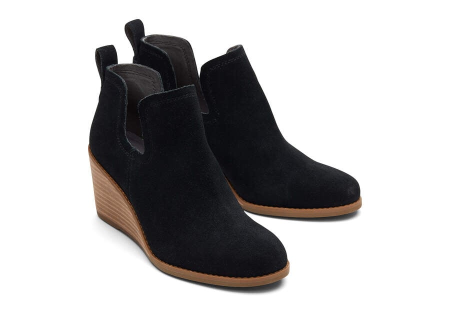 Black Wide Toms Kallie Wedge Bootie Wide Width Booties Australia Sale | AU088-172