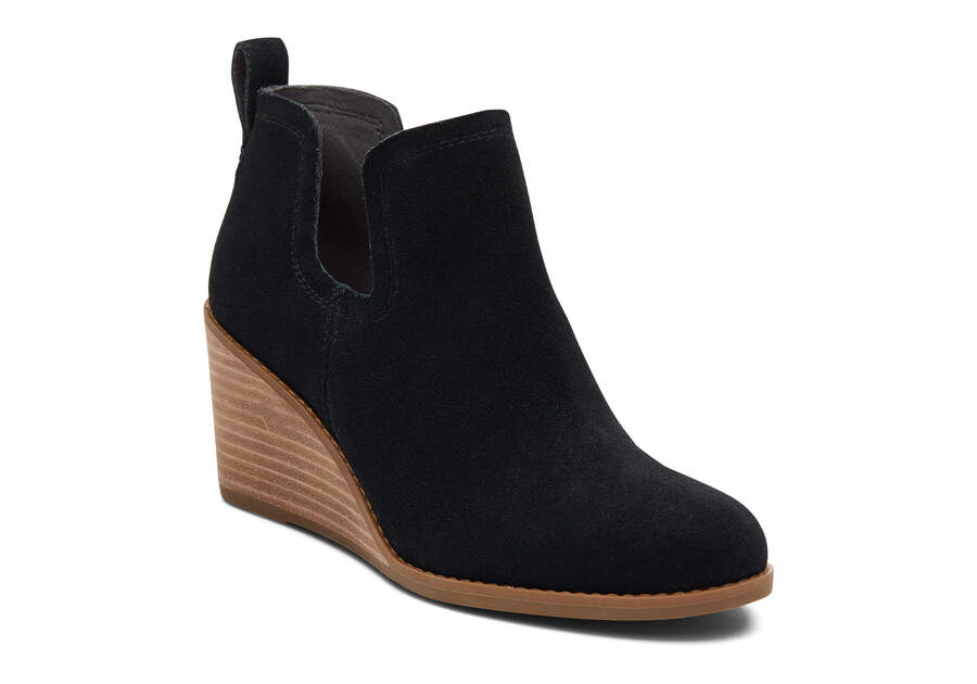 Black Wide Toms Kallie Wedge Bootie Wide Width Booties Australia Sale | AU088-172