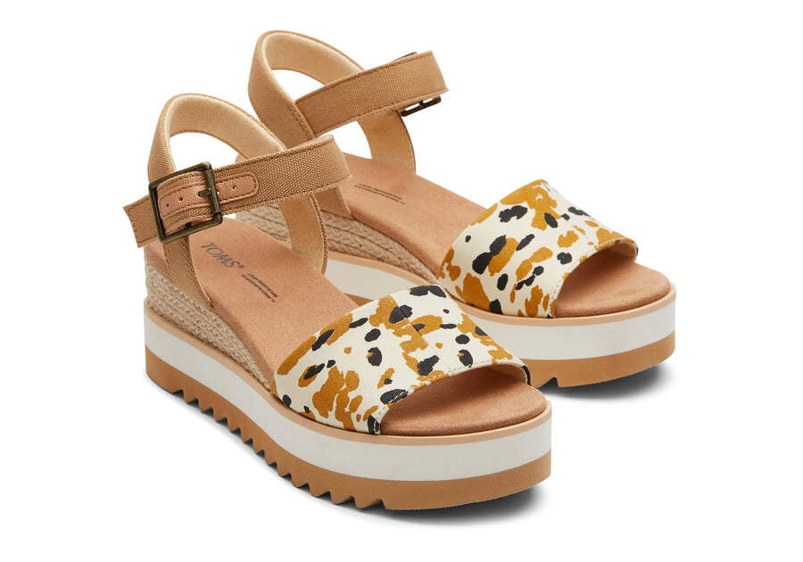 Buckthorn Brown Abstract Cow Toms Diana Wedge Sandal Sandals Australia Sale | AU276-608