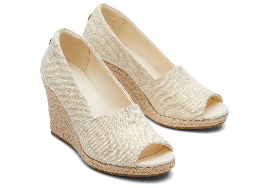 Dark Natural Metallic Linen Toms Michelle Wedge Heel Heels Australia Sale | AU493-865