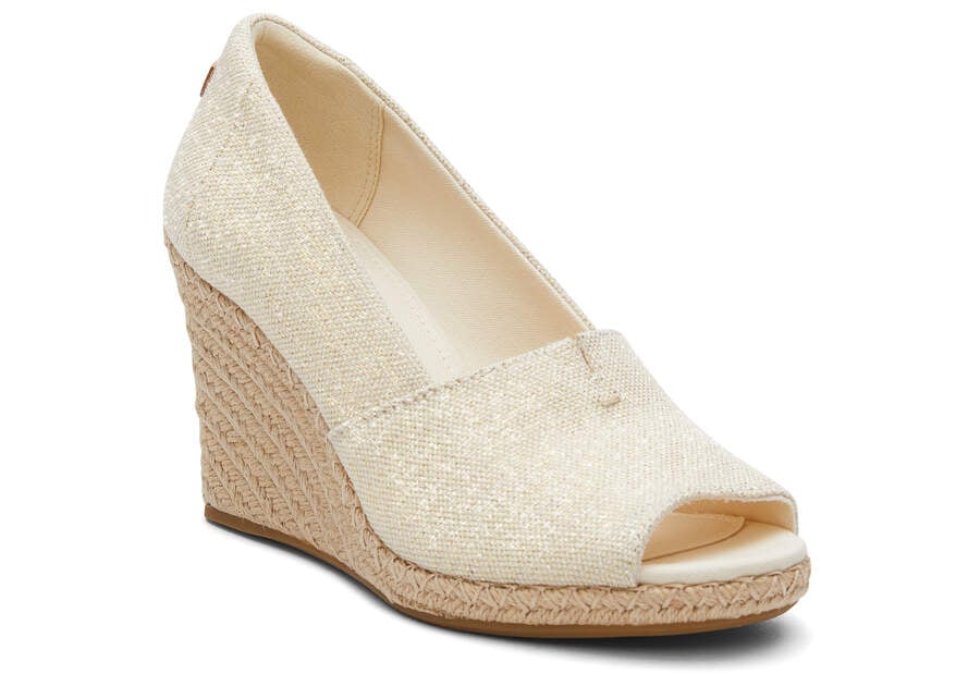 Dark Natural Metallic Linen Toms Michelle Wedge Heel Heels Australia Sale | AU493-865