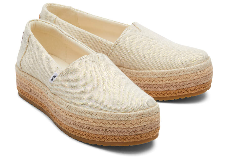 Dark Natural Metallic Linen Toms Valencia Platform Espadrille Australia Sale | AU456-112