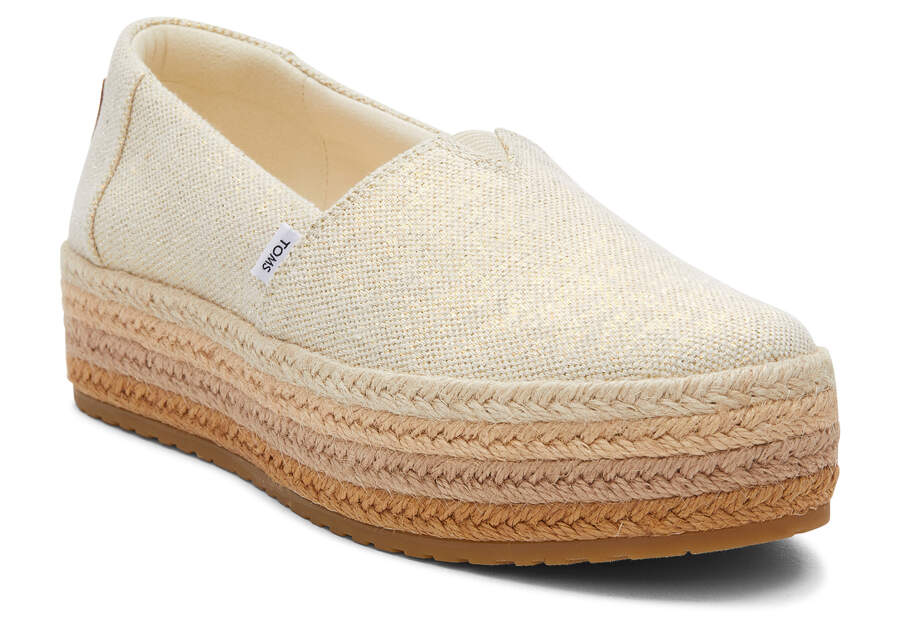 Dark Natural Metallic Linen Toms Valencia Platform Espadrille Australia Sale | AU456-112