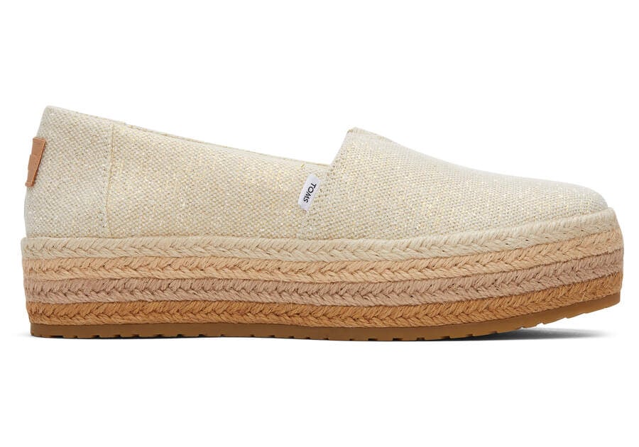 Dark Natural Metallic Linen Toms Valencia Platform Espadrille Australia Sale | AU456-112