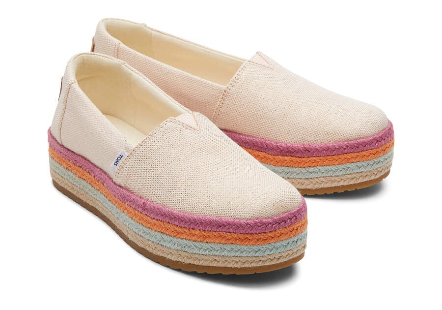 Dusty Peach Metallic Linen Toms Valencia Platform Espadrille Australia Sale | AU582-337