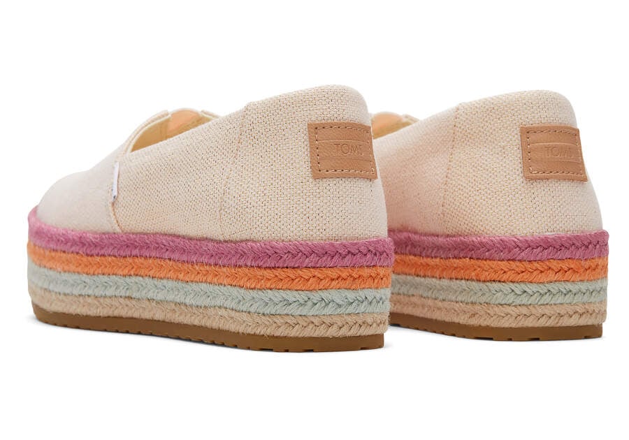 Dusty Peach Metallic Linen Toms Valencia Platform Espadrille Australia Sale | AU582-337