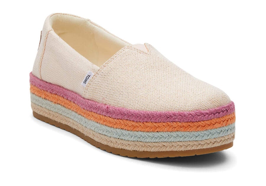 Dusty Peach Metallic Linen Toms Valencia Platform Espadrille Australia Sale | AU582-337