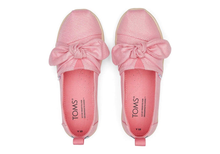 Glimmer Pink Bow Toms Youth Alpargata Twill Glimmer Bow Australia Sale | AU387-109