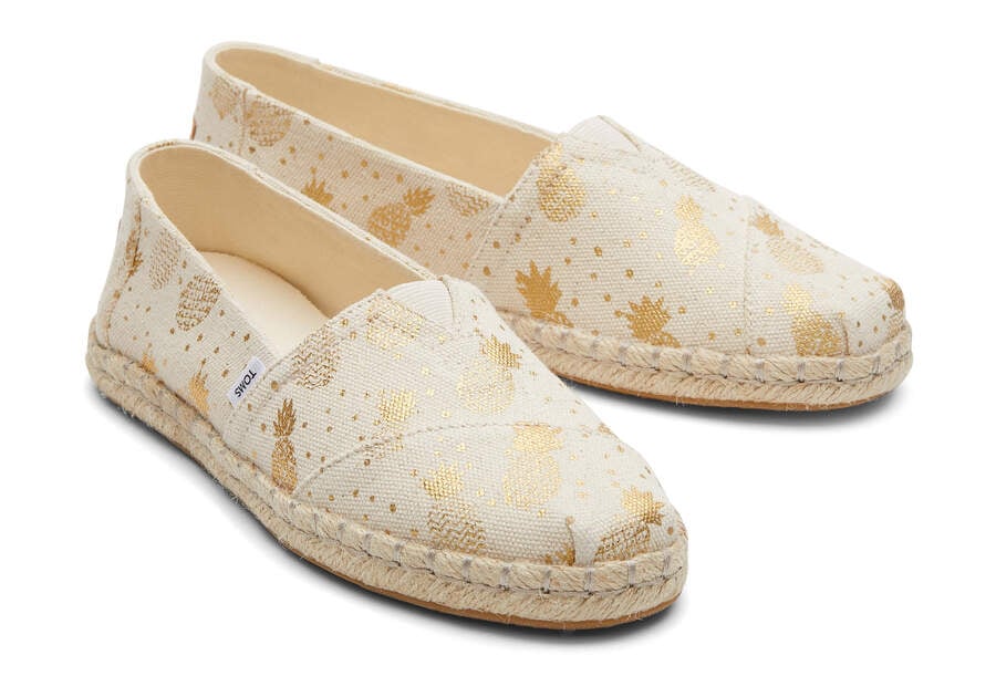 Gold Foil Pineapples Toms Alpargata Rope Espadrille Australia Sale | AU356-842