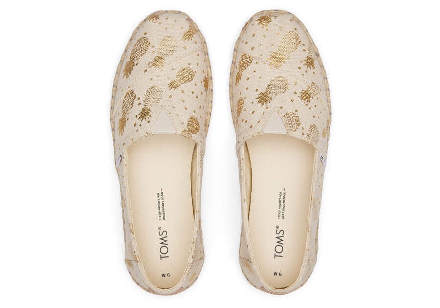 Gold Foil Pineapples Toms Alpargata Rope Espadrille Australia Sale | AU356-842