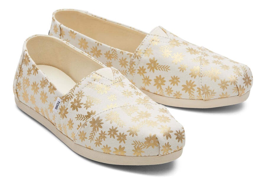 Gold Foil Toms Alpargata Floral Blooms Australia Sale | AU400-351