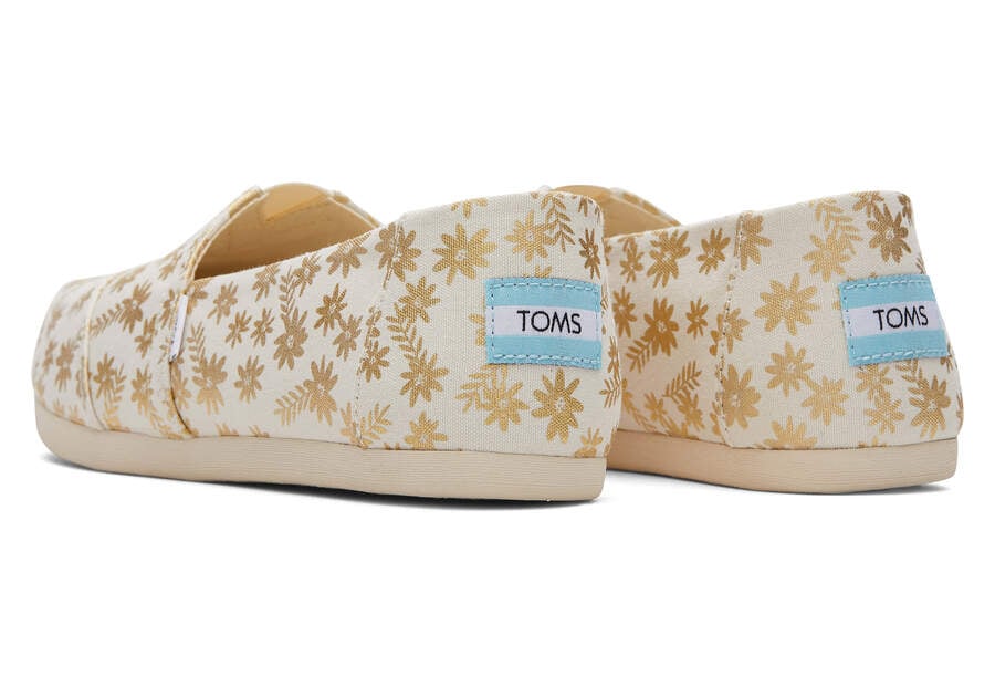 Gold Foil Toms Alpargata Floral Blooms Australia Sale | AU400-351