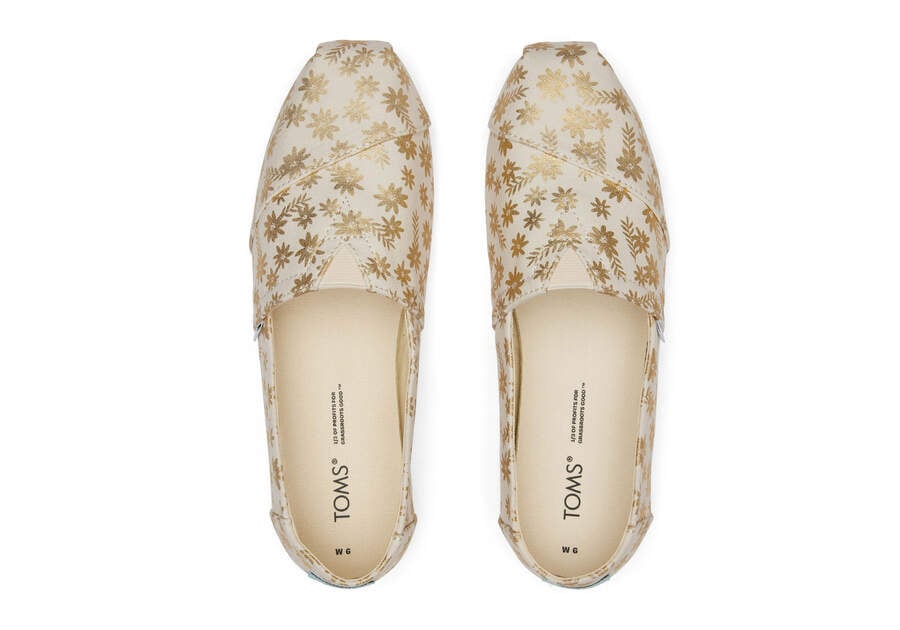 Gold Foil Toms Alpargata Floral Blooms Australia Sale | AU400-351