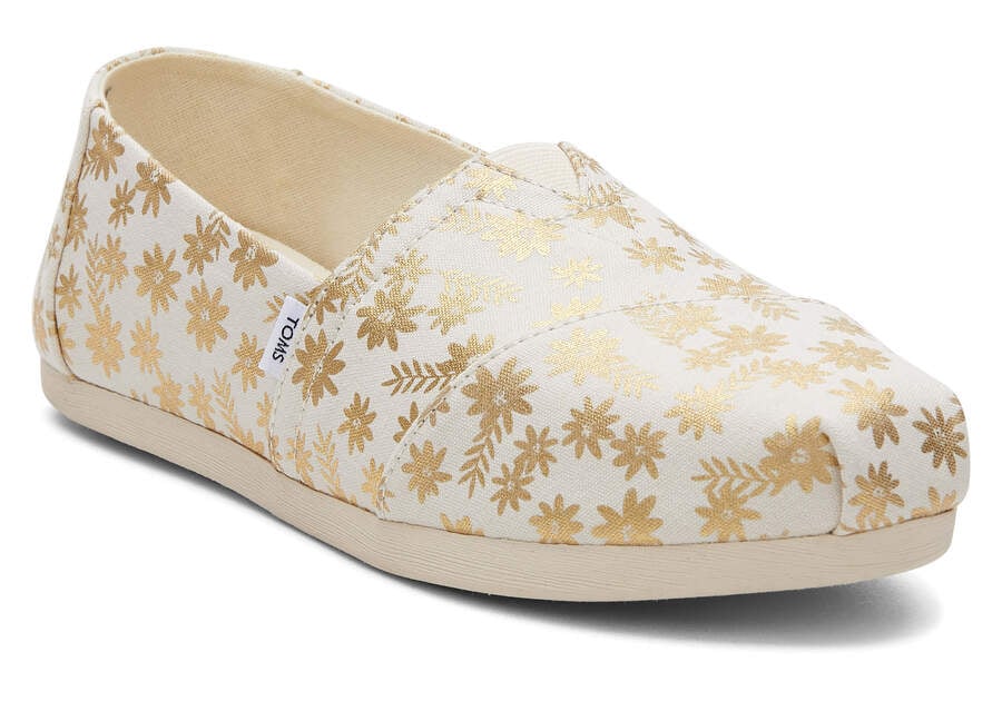 Gold Foil Toms Alpargata Floral Blooms Australia Sale | AU400-351