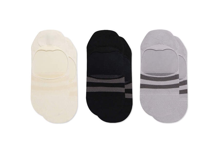 Mixed Grey Stripes Toms Ultimate No Show Socks Mixed Grey 3 Pack Socks Australia Sale | AU728-655