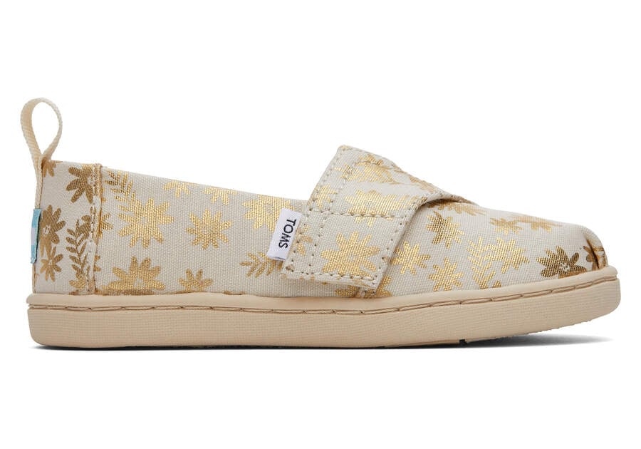 Natural Gold Foil Toms Tiny Alpargata Gold Foil Floral Blooms Australia Sale | AU447-610